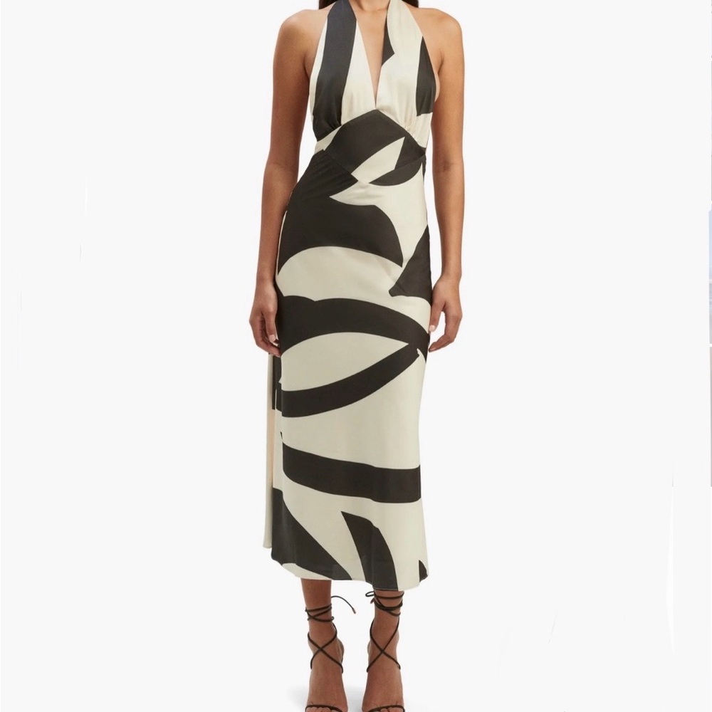Black and White Satin Halter Dress from Anthropologie (Bardot)